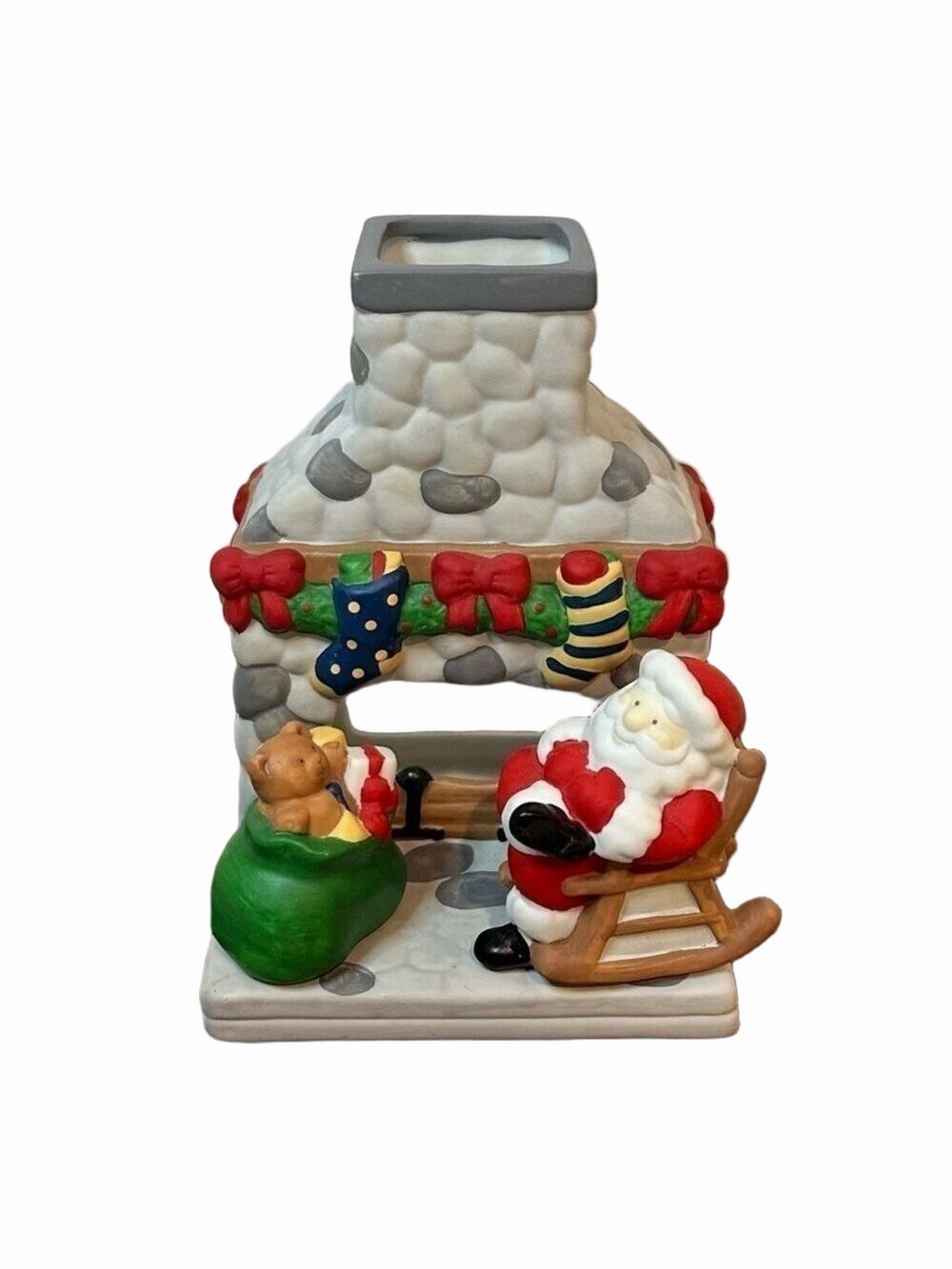 Vintage Santa by the Fireplace Ceramic Tealight Holder – Christmas Décor 2 of 2